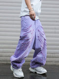 SHOPMOCHO High - street style purple distressed frayed jeans for men, loose, trendy street hip - hop wide - leg pants