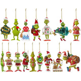 Shopmocho 18Pcs 2D Acrylic Christmas Tree Green Monsters Ornaments Cute Green Monsters Christmas Tree Pendants Christmas Tree Decor