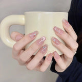 Shopmocho Handmade Press on Nails Blue Aurora Mermaid Fake Nail Patches Wearable Detachable French Pearl Almond False Nail Tips 10pcs