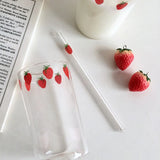 Shopmocho 300ml Strawberry Cute Glass Cup With Straw Creative Transparent Water Cup Student Milk Heat Resistant Glass Nana