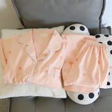 SHOPMOCHO 2 PCS Women Pajama Sleepwear Pajama Set Long Sleeved Pants Suit Peach Print Ventilate Soft Comfortable Home Leisure Home Clothes
