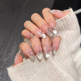 Shopmocho 10Pcs Reuse Finished Fake Nails with Butterfly Deisgn Pink Cat's Eye French Handmade Press on False Nails Wearable Nail Art Tips