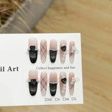 SHOPMOCHO Sweet Lovely Cartoon Bear Long Coffin Stiletto Fake Nails Bowknot Pearl Diamond Flowers Cat Eyes Wearable Fake Nails