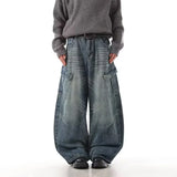 SHOPMOCHO Autumn Men's Hip Hop Fashion Pockets Baggy Jeans High Street Vintage Straight-Leg Denim Pantalones Harajuku Y2K Blue Cargo Jean