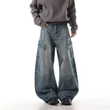 SHOPMOCHO Autumn Men's Hip Hop Fashion Pockets Baggy Jeans High Street Vintage Straight-Leg Denim Pantalones Harajuku Y2K Blue Cargo Jean