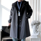 SHOPMOCHO Trench Men Fashion Turn Down Collar Hooded Trenchcoat Autumn Single-breasted Loose Windbreaker Casual Overcoat Fake Two Piece