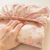 Shopmocho Washed Cotton Fitted Sheet with Elastic Bands Non Slip Adjustable Mattress Cover Printed  Pure Cotton  for Double King Queen