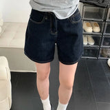 SHOPMOCHO Retro Blue Straight Denim Shorts Women Summer 2026 High Waist Short Jeans Woman Korean Loose Wide Leg A-Line Hot Shorts Female