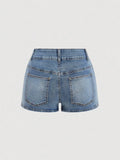 SHOPMOCHO Gothic Flower Embroidery Retro Denim Shorts Y2k Harajuku Rhinestone Blue Washed Low Waist Mini Shorts Women Sexy Streetwear
