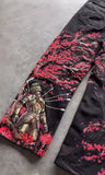 SHOPMOCHO Men's Black Wide Leg Jeans Samurai Cherry Blossom Print Red Spider Lily Graphic New Japanese Streetwear Baggy Denim Pants Women