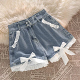 SHOPMOCHO Blue High Waist Denim Shorts for Women Youthful Cheap Classic Stretchy Kpop Japanese 2000s Style Hot XL Short Jean Pants Woman