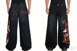 SHOPMOCHO American Retro Clothing Angel Print High-waisted Jeans Men Y2K High Street Trend Washed Oversized Floor-length Pants Women
