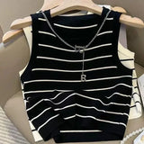 SHOPMOCHO-2025 New Striped Stretch Vest Basic Versatile Short Top Women's Clothing