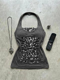 SHOPMOCHO Y2k Aesthetic Hottie Leopard Tank Top Women Fake Two Patchwork Cropped Halter Vest Harajuku Grunge Vintage Slim Fit Camisole