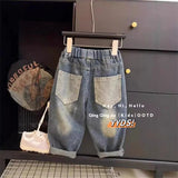 SHOPMOCHO Boys Jeans Children Spring Denim Autumn New Fashion Straight Pants 2025 Kids Loose Casual Elastic Trousers 2-8 Years Old