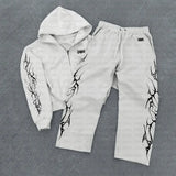 SHOPMOCHO 2025 new European and American retro punk complex design printed zipper cardigan hoodie trousers sweatpants suit street wear