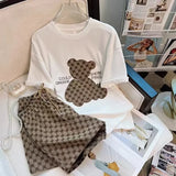 Shopmocho Summer Casual Embroidered Fashion Set Thin Milk Silk Sleepwear Women's Short Sleeve Shorts Outfit Comfortable Breathable