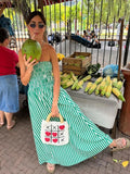 Shopmocho Green Striped Stripless Summer Dress Women Casual Off Shoulder Backless Maxi Dress Beach Holiday Party Dress Women Outfits
