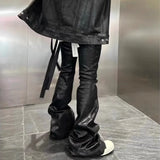 SHOPMOCHO Streetwear Black Wax Leather Strecth Jeans for Men Ropa Hombre Baggy Y2k Flare Pants Oversized Straight Denim Trousers