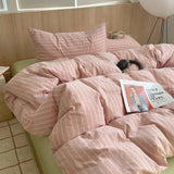 SHOPMOCHO 1pc Korean Cotton Pink Stripes Duvet Cover 150x200 Size Girl's Room housse de couette Skin friendly Breathable Comforter Sets