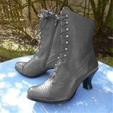 Shopmocho Quality Women Boots PU Leather Bikerboots for Women High Heel Pointed Toe Boots Women New Victorian Boots platform shoes