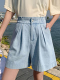 SHOPMOCHO Casual Plus Size Summer Denim Shorts Woman Loose Wide Leg Jean Baggy Shorts Women Cotton Ealstic Waist Short Pants Bermuda Femme