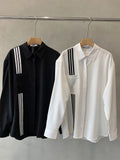 Shopmocho High End Men's Korean Style Shirt with Niche Design Woven Ribbon Splicing Light and Mature Temperament Long Sleeved Shirt Trend