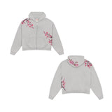 SHOPMOCHO 2025 Autumn/Winter Fashion Cherry Blossom Embroidery Patch Zipper Hoodie for Men and Women Y2K Harajuku Retro Gothic Casual Clow