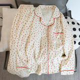 SHOPMOCHO Print Flower Soft Thin Women's Pajama Set Autumn New Casual 2 Pieces Pajama Set Full Length Sleepwear for Sleeping Home Suits
