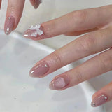 Shopmocho 24pcs Detachable Short Press on Nails Y2k rhinestone False Nails with Glue Ballet Sweet Cool Girls Artificial False Nails Tips