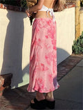 Shopmocho Women Floral Long Skirts Low Waist Chiffon Flowy Straight Skirt 2025 Summer Fall Bohemian Casual Retro Skirts