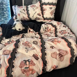 SHOPMOCHO Kids Adult Duvet Cover Set with Bed Flat Sheet Pillowcases Cute Cartoon Single Queen Size Home Hotel Dormity Bedding Set