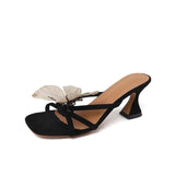 Shopmocho Designer Summers Open Toe Butterfly-knot Women Slippers Fashion Slip On Ladies Elegant Thick Heel Dress Slides