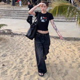 SHOPMOCHO American Sle Vintage Bamboo Node Wide Leg Jeans Women Loose Fit High Waist Cleanfit Cotton Casual Summer  Seasonal