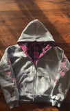 Shopmocho Y2K Vintage Cherry Blossom Embroidery Zipper Hoodie Harajuku Loose Reversible Simple Grid Jacket Men Women Pink Coat Streetwear