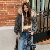 SHOPMOCHOAutumn Winter Cotton Padded Jacket Women Outerwear Thick Warm Oversize Short Coat Female Hooded Long Sleeve Fur Collar Parkas