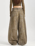 SHOPMOCHO 2025 American Retro Y2K Style Distressed Khaki Baggy Pleated Women's Jeans Pants Woman Clothing Wide Leg Cotton Long Trousers