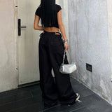 SHOPMOCHO Women American Wide Leg Pants Vintage Loose Drawstring Cargo Trousers High Waisted Jazz Hiphop Casual Summer Dance Pants