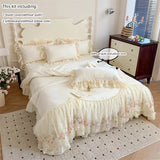 SHOPMOCHO 3pcs Korean style Duvet Cover Set (1*Duvet Cover + 2*Pillowcase, Without Core), Lace embroidery Bedding Set