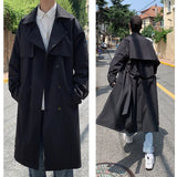 SHOPMOCHO Korean style Spring Trench Coat Male Streetwear Windbreaker Trenchcoat Men Solid Business Casual Loose Long Overcoat
