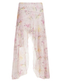 Shopmocho Rockmore Bohemian Floral Printed Mesh Skirt with Asymmetrical Ruffled Hem Romantic Elegant Beach Vacation Skirts for Summer