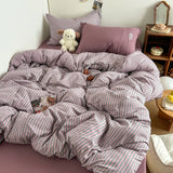 SHOPMOCHO Bedding Set INS Blue Stripe Style Duvet Cover Pillowcase with Bedsheet Home Bedclothes Boys Girls Room Bed Sheet Sets 이불세트
