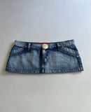 SHOPMOCHO Women Y2K Vintage Blue Washed Denim Mini Skirt Low Rise Metal Button Detail Slim Fit Casual Streetwear Jean Skirt Summer Outfits