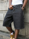 SHOPMOCHO Men's Summer Black-Grey Loose Baggy Denim Shorts
