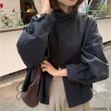 Shopmocho Korea Short Outerwear Woman Casual Loose Lazy Chic Long Sleeve Cotton Blends Windbreaker Coats Thin Thench
