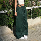 SHOPMOCHO Women American Wide Leg Pants Vintage Loose Drawstring Cargo Trousers High Waisted Jazz Hiphop Casual Summer Dance Pants