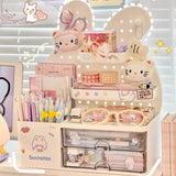 SHOPMOCHO Desktop Hole Board Storage Box Desk Organizer Girls Cute Pen Holder Storage Stationary Rack Korean Kawaii Bunny Cosmetic Shelf