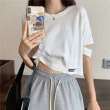 SHOPMOCHO New Style Sensible Design Short Sleeve Women's T-Shirt Summer Korean Trendy Niche Cropped High-Waisted Exposed Midsection Loose-