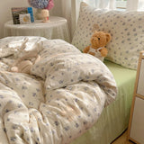 SHOPMOCHO Bedding Set Double Layered Yarn INS Girls Mushroom Soft Washed Cotton Bed Sheet Queen King Size Duvet Set Pillowcase Bed Sheet
