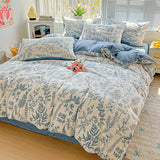 SHOPMOCHO American Pastoral Floral Printed Bedding Set Soft Skin-Friendly Double King Size Duvet Cover Set with Flat Sheet and Pillowcases